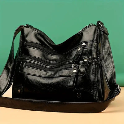 Women Shoulder Bag Large Capacity Washed Leather Messenger Bags Multi Zipper