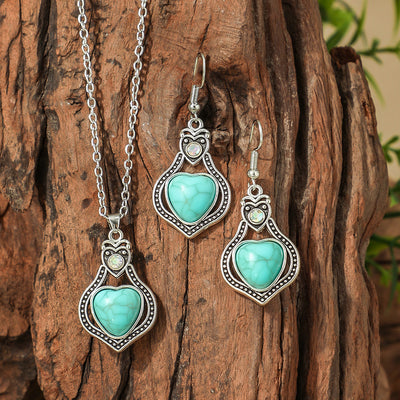Fashion Turquoise Long Pendant Ear Rings Suit