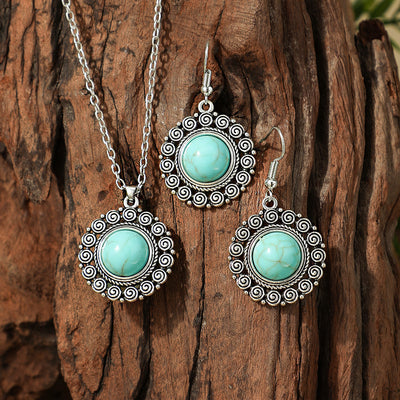 Fashion Turquoise Long Pendant Ear Rings Suit