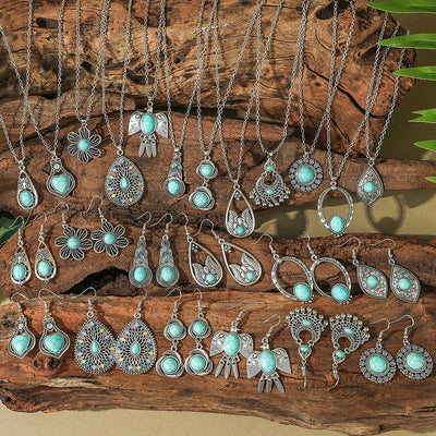 Fashion Turquoise Long Pendant Ear Rings Suit