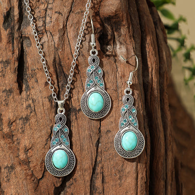 Fashion Turquoise Long Pendant Ear Rings Suit