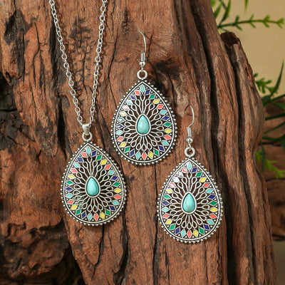 Fashion Turquoise Long Pendant Ear Rings Suit