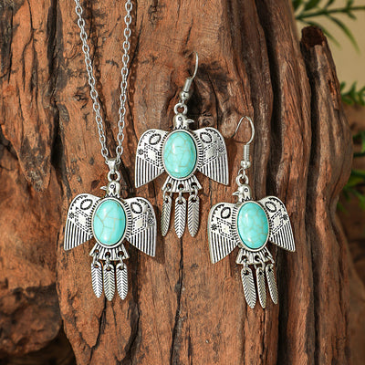 Fashion Turquoise Long Pendant Ear Rings Suit