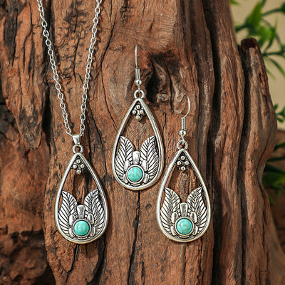 Fashion Turquoise Long Pendant Ear Rings Suit