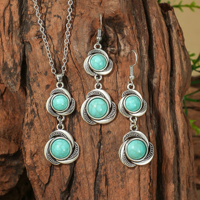 Fashion Turquoise Long Pendant Ear Rings Suit