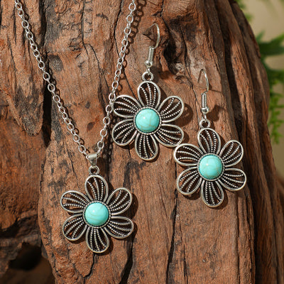 Fashion Turquoise Long Pendant Ear Rings Suit
