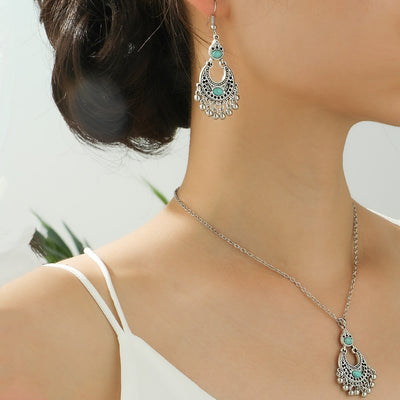 Fashion Turquoise Long Pendant Ear Rings Suit