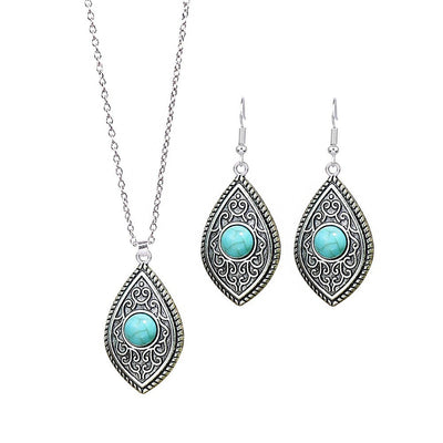 Fashion Turquoise Long Pendant Ear Rings Suit