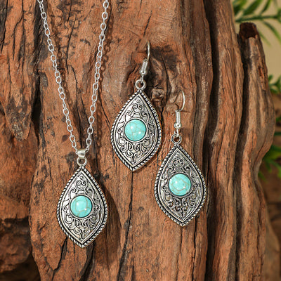 Fashion Turquoise Long Pendant Ear Rings Suit